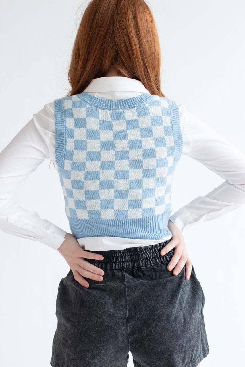 Powdered Blue Checkered Sweater Vest