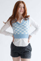 Powdered Blue Checkered Sweater Vest