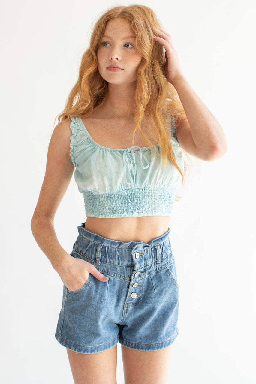 Blue Cloud Dyed Milkmaid Crop Top