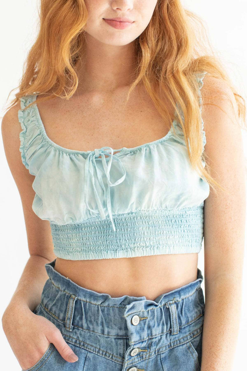 Blue Cloud Dyed Milkmaid Crop Top