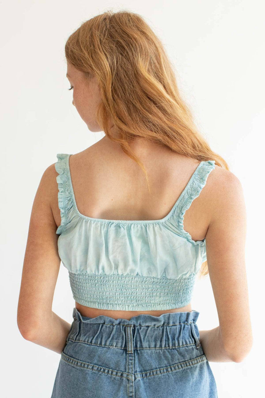 Blue Cloud Dyed Milkmaid Crop Top