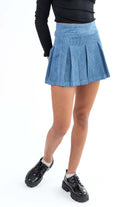 Blue Corduroy Box Pleat Skirt
