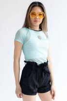 Blue Daisy Embroidered Mesh Tee