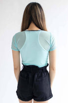 Blue Daisy Embroidered Mesh Tee