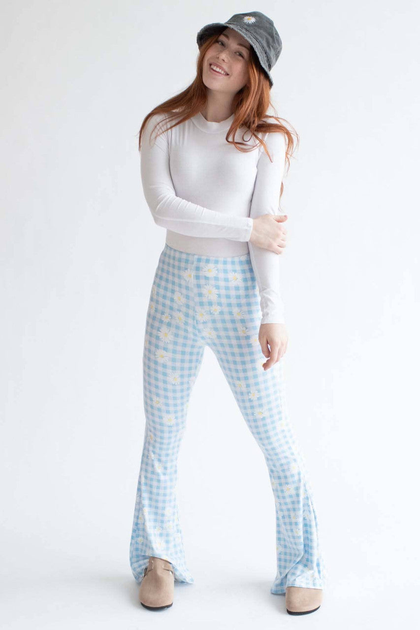 Blue Daisy Gingham Bell Bottoms