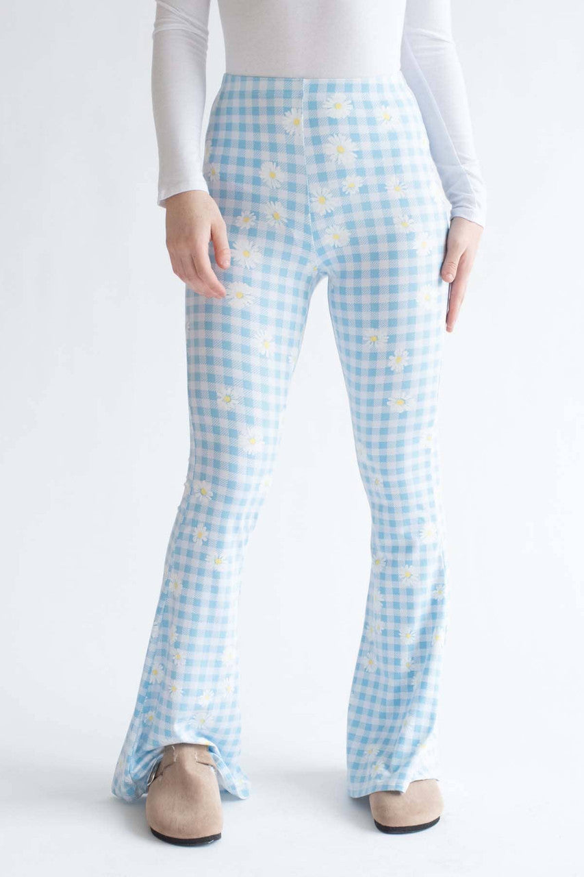 Blue Daisy Gingham Bell Bottoms