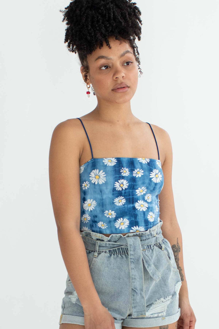 Blue Daisy Tie Dye Crop Cami