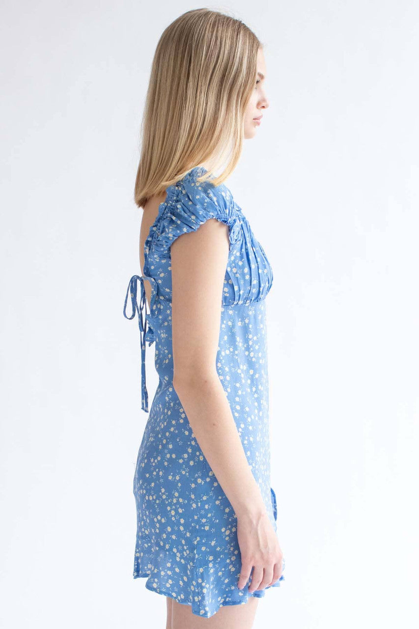 Blue Ditsy Floral Milkmaid Dress