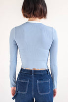Blue Embroidered Daisy Long Sleeve Tee