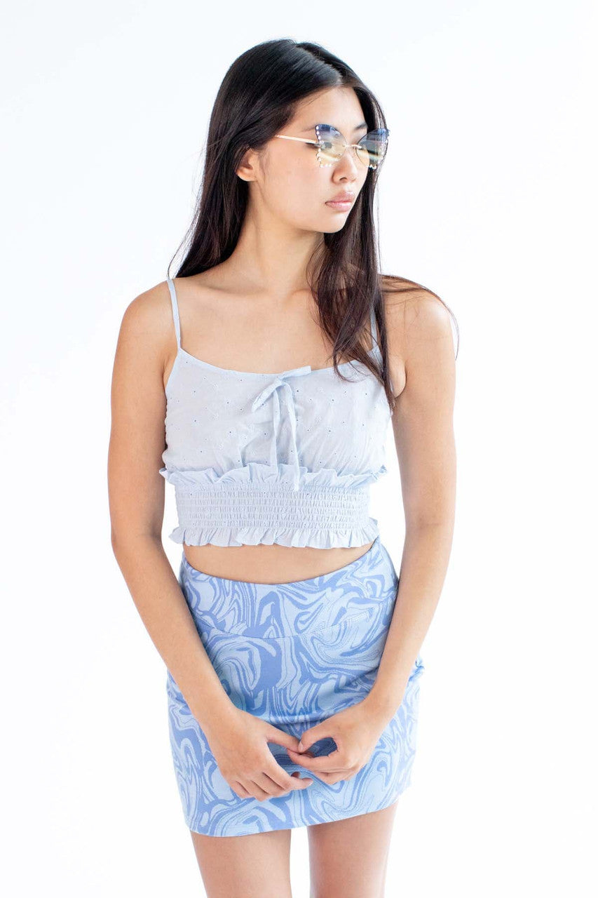 Blue Floral Eyelet Milkmaid Top
