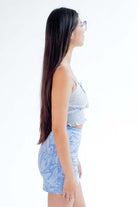 Blue Floral Eyelet Milkmaid Top