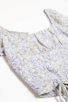 Blue Floral Milkmaid Cinched Cropped Top