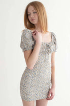 Blue Floral Milkmaid Mini Dress