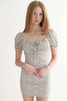 Blue Floral Milkmaid Mini Dress