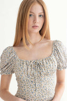 Blue Floral Milkmaid Mini Dress
