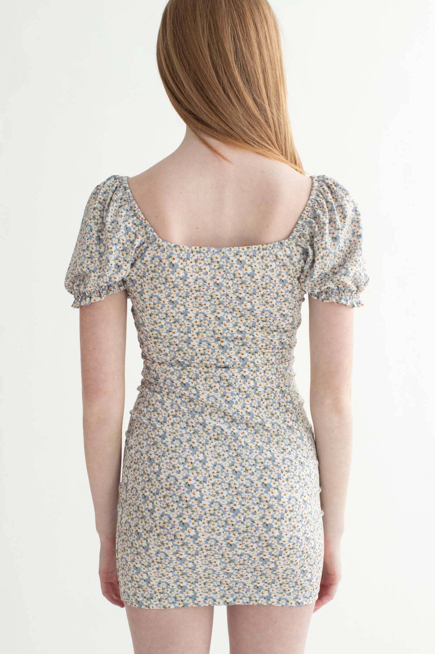 Blue Floral Milkmaid Mini Dress