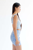 Blue Gauze Floral Smock Waist Top