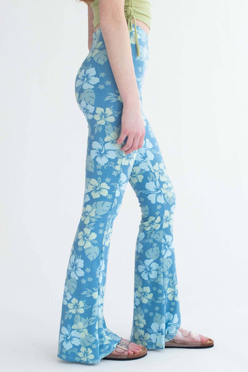 Blue Hawaiian Print Bell Bottoms