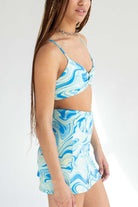 Blue Marble Swirl Tie Top & Skirt Set