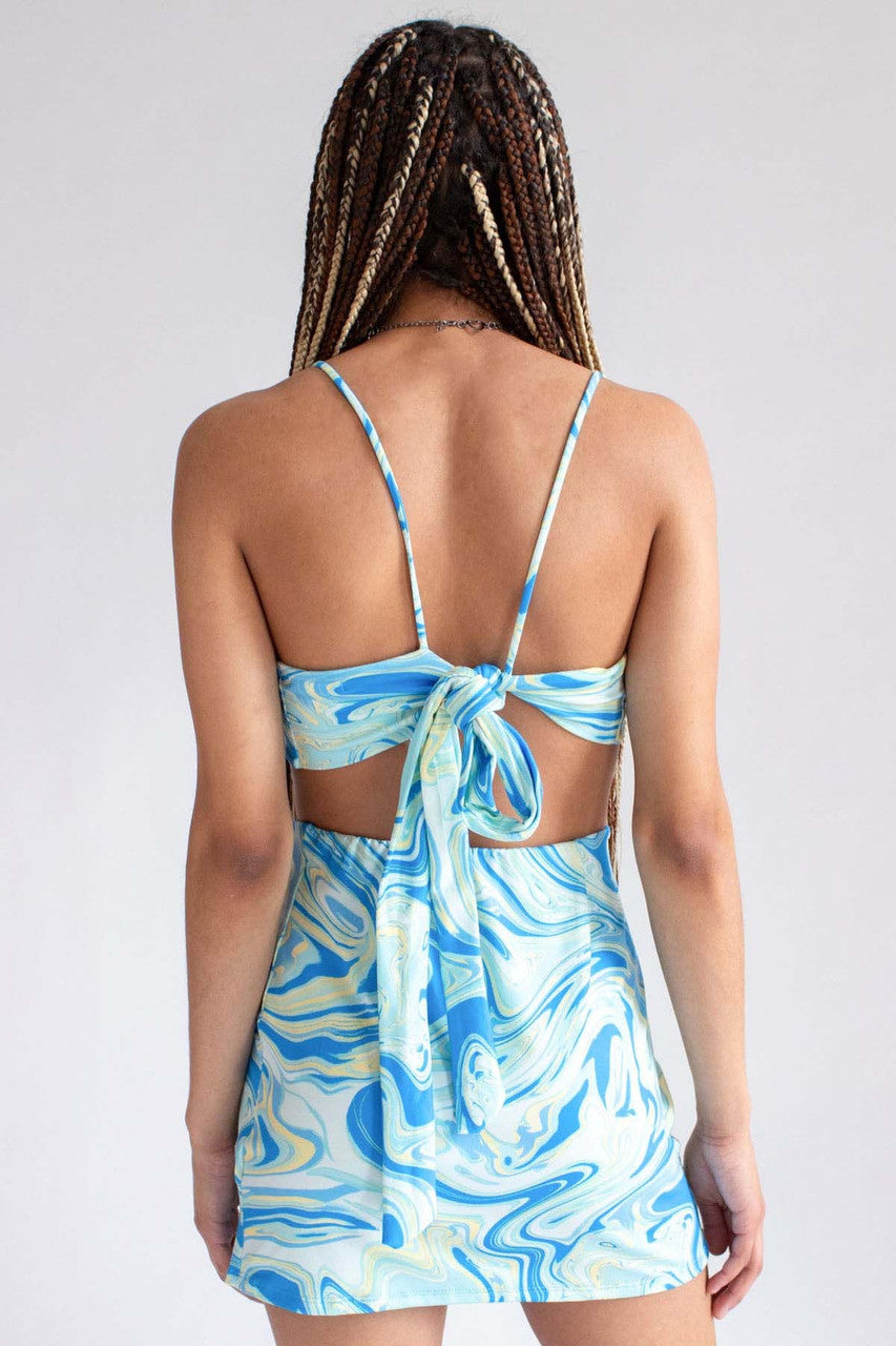 Blue Marble Swirl Tie Top & Skirt Set