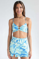 Blue Marble Swirl Tie Top & Skirt Set