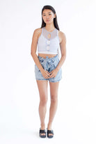 Blue Mesh Rhinestone Heart Vest