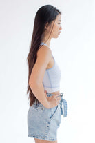 Blue Mesh Rhinestone Heart Vest