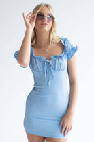 Blue Milkmaid Mini Dress