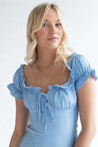 Blue Milkmaid Mini Dress