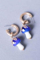 Blue Mushroom Drop Hoop Earrings