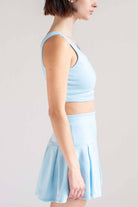 Summer Blue Notched Neck Tank & Pleated Skirt Set