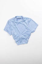 Blue Open Tie Back Mock Neck Tee