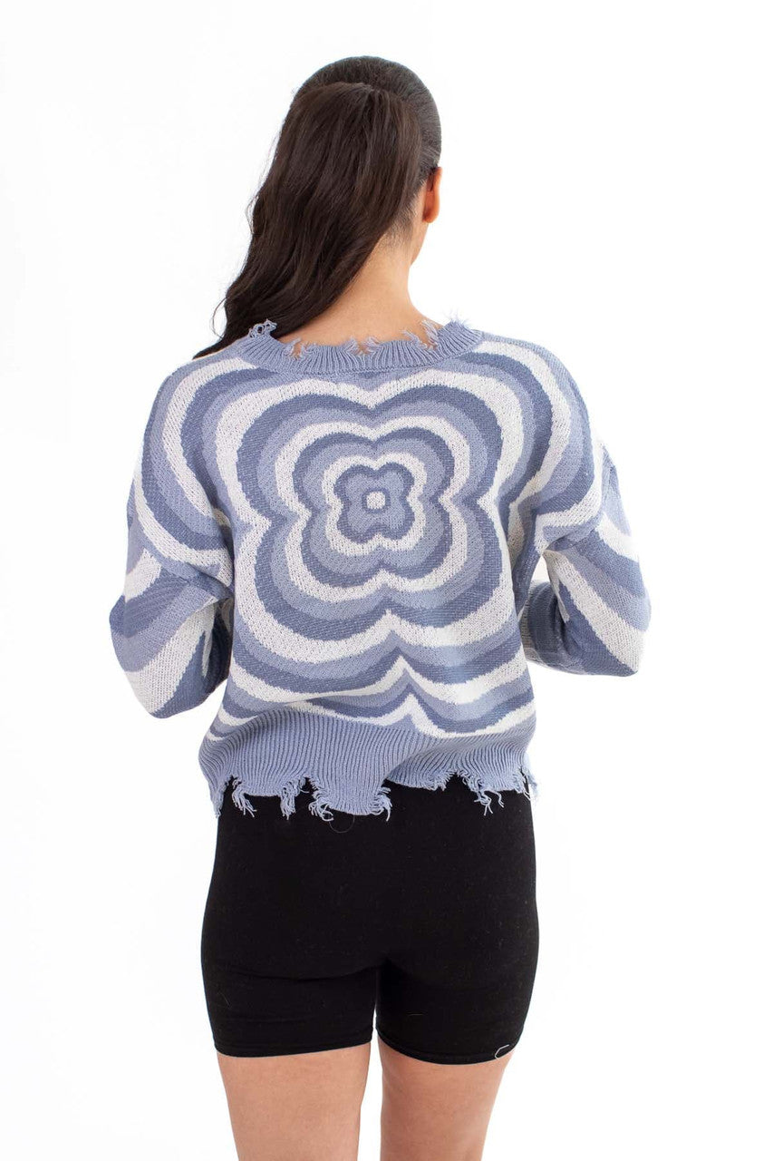 Blue Psychedelic Flower Sweater