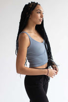 Blue Ribbed Seamless Crop Tank