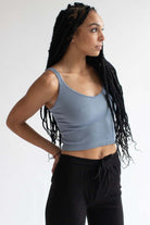Blue Ribbed Seamless Crop Tank