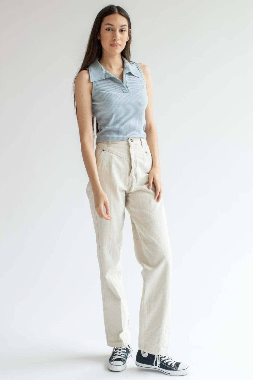 Blue Ribbed Sleeveless Polo