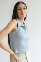 Blue Ribbed Sleeveless Polo