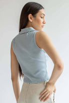 Blue Ribbed Sleeveless Polo