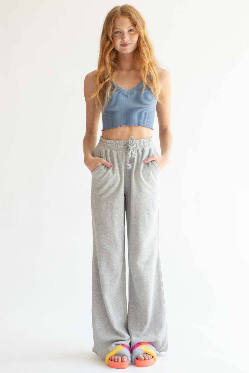 Blue Seamless Lace Trim Cami