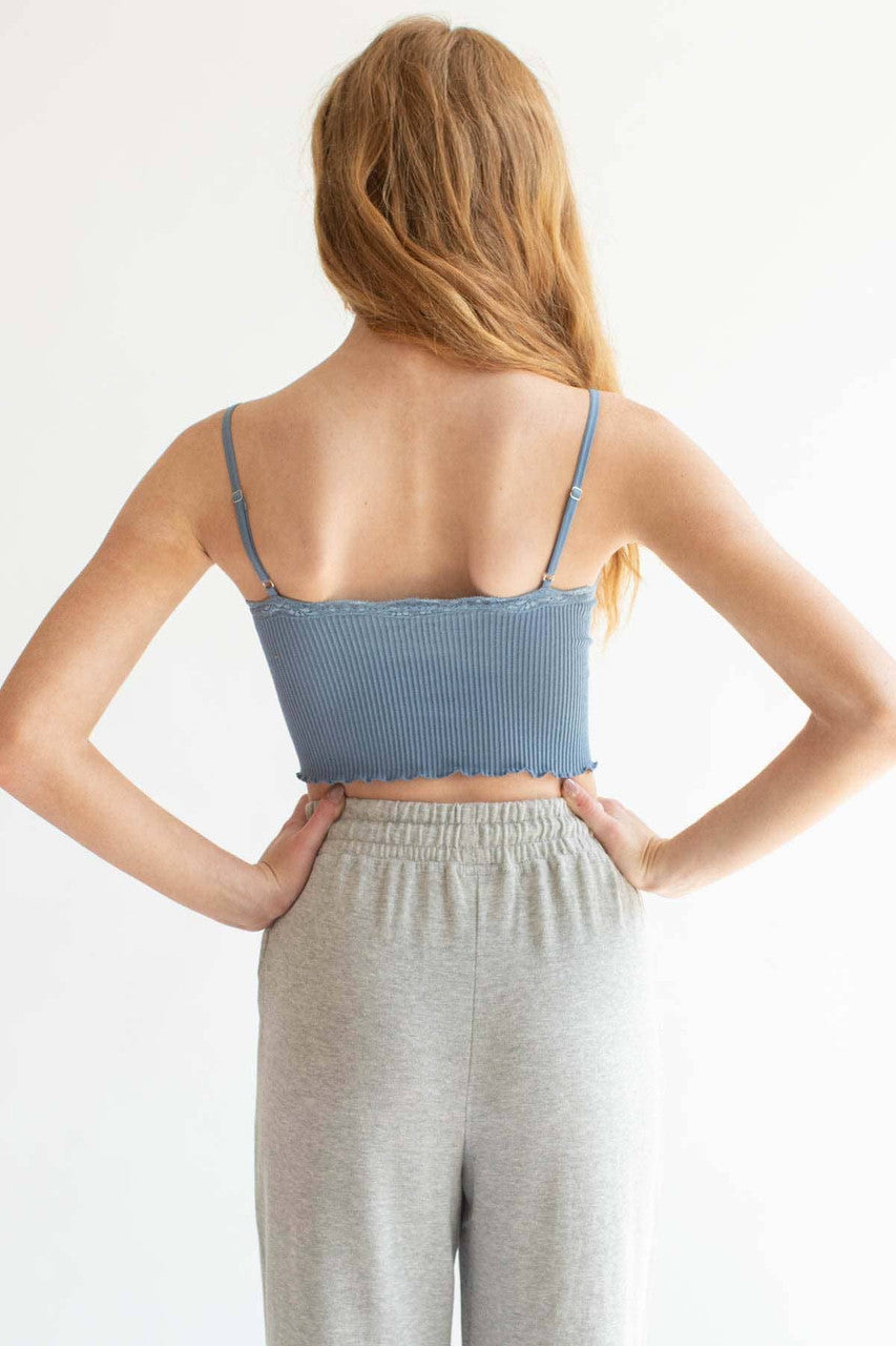 Blue Seamless Lace Trim Cami