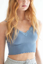 Blue Seamless Lace Trim Cami
