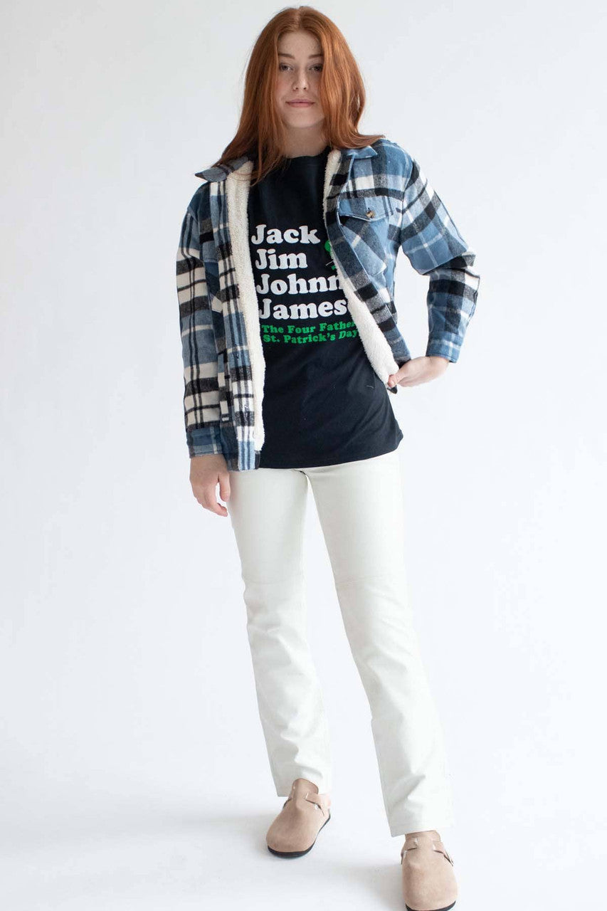 Black & Blue Plaid Sherpa Lined Shacket