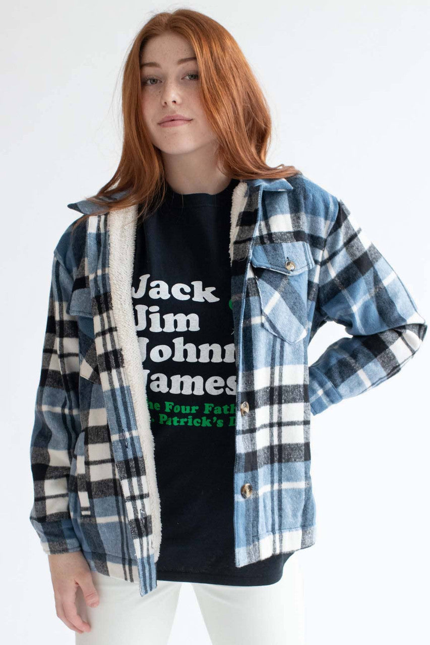 Black & Blue Plaid Sherpa Lined Shacket