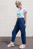 Blue Denim Side Button Vintage Pants (sz. Small)