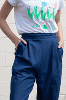 Blue Denim Side Button Vintage Pants (sz. Small)