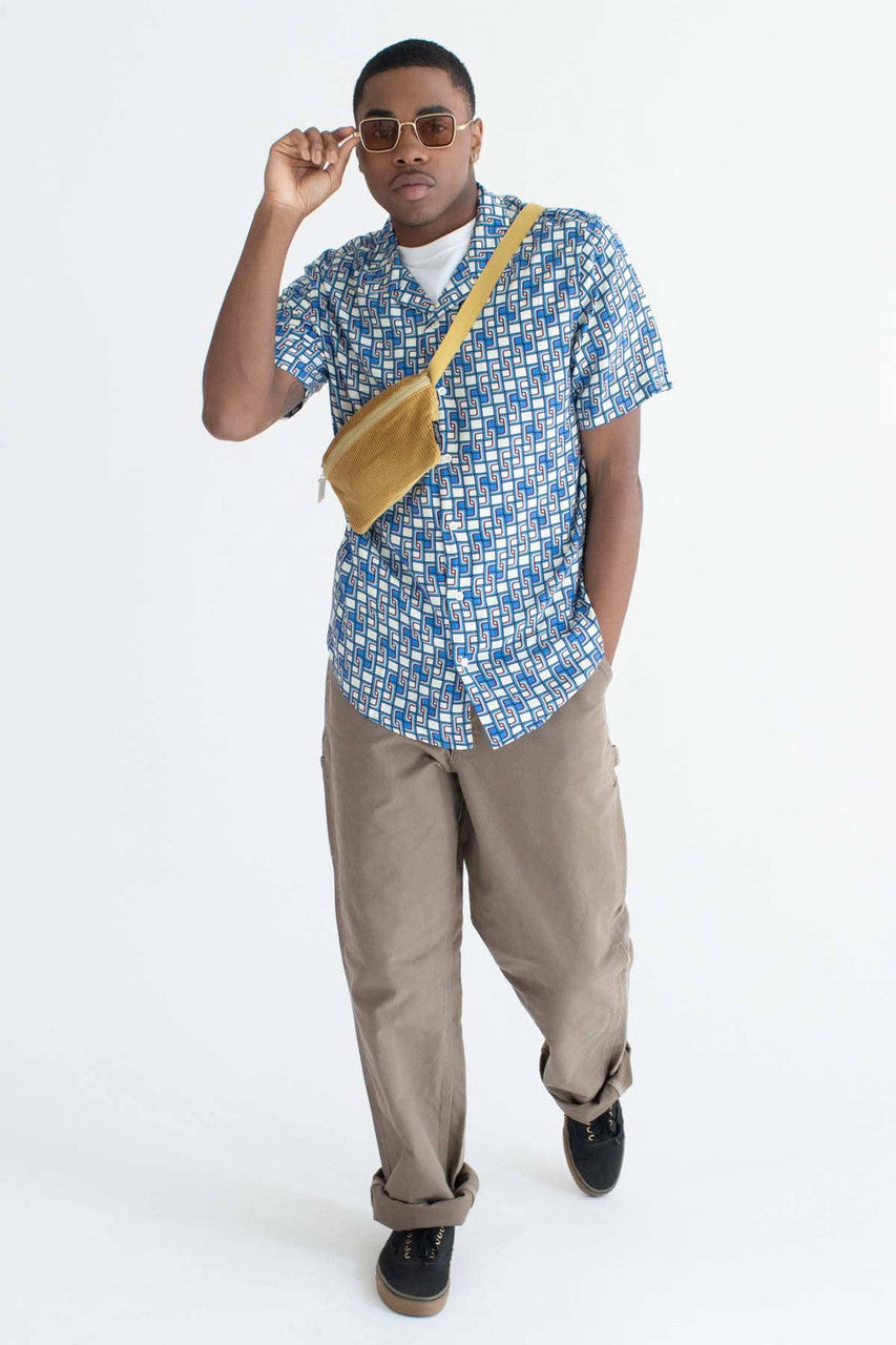 Blue Square Chains Camp Button Up Shirt