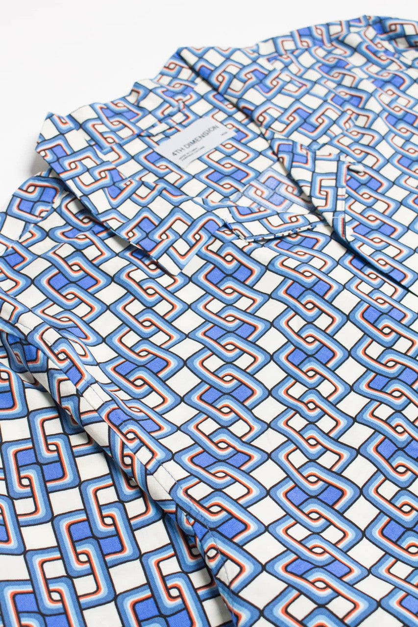 Blue Square Chains Camp Button Up Shirt