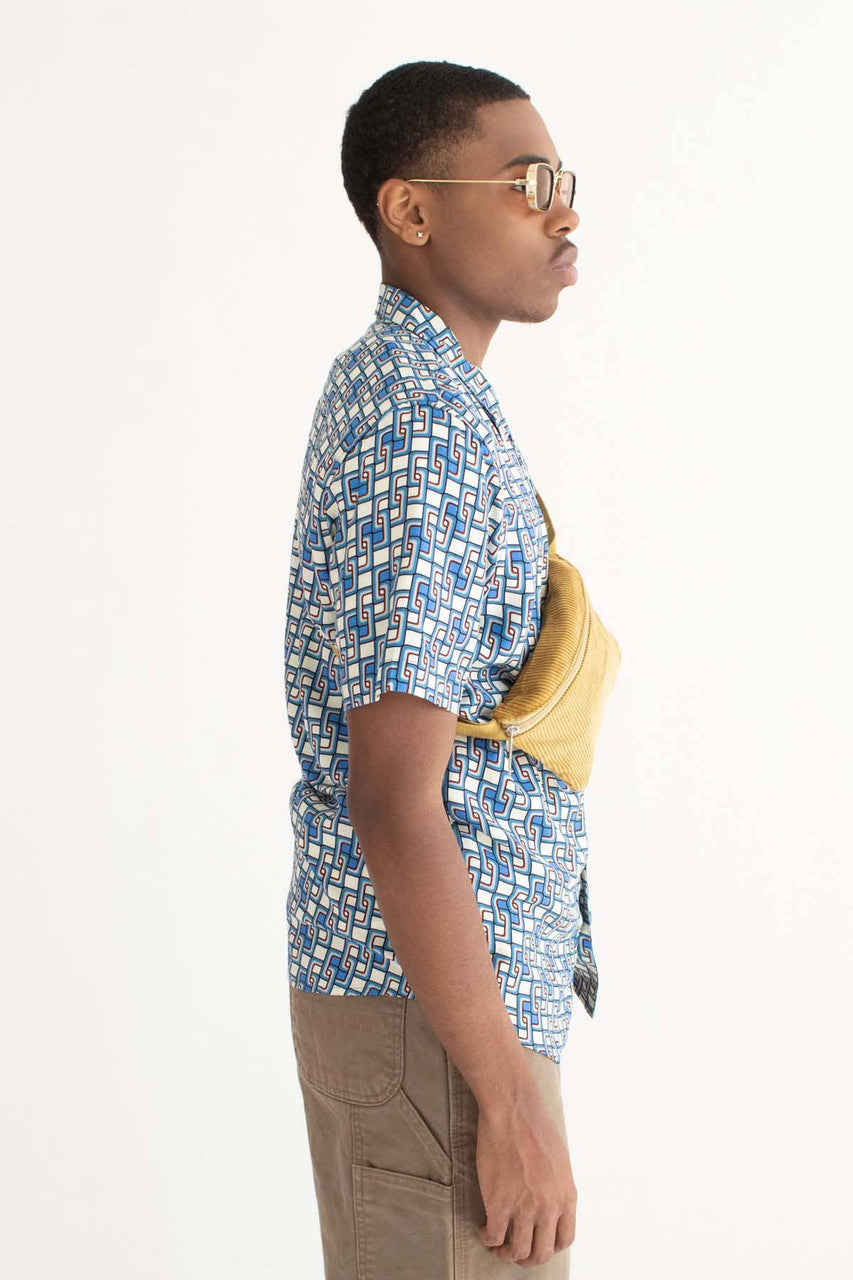 Blue Square Chains Camp Button Up Shirt