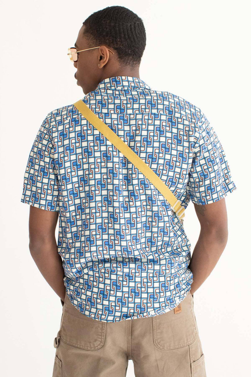 Blue Square Chains Camp Button Up Shirt