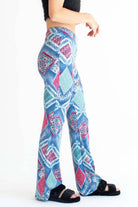Blue Tile Print Ribbed Bell Bottoms